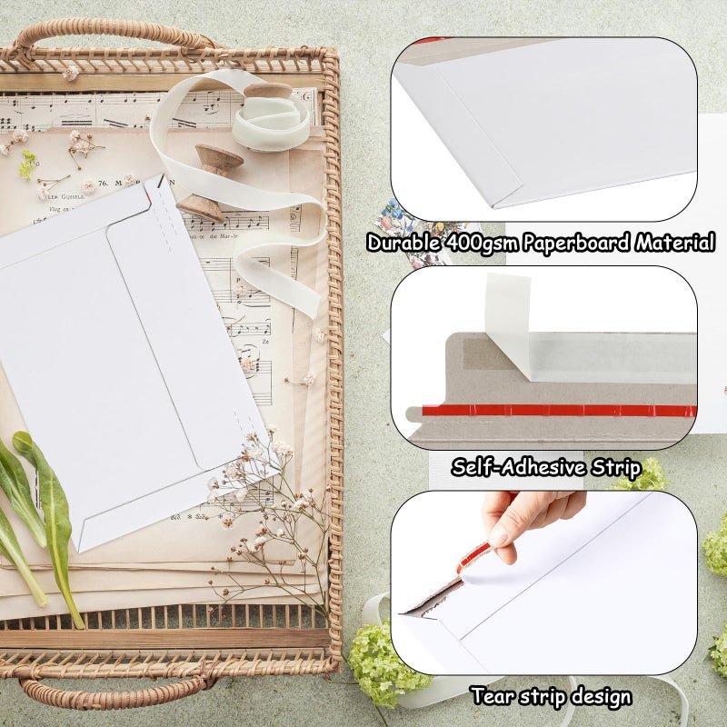 Agolctry 100 Pack 6.5x4.5 Inch Rigid Mailers Self Sealing Cardboard Envelopes, Stay Flat White CD Mailers for Photo Document Shipping Postcards - Image 3
